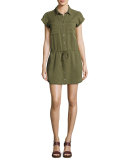 Mila Twill Short-Sleeve Shirtdress, Desert Olive
