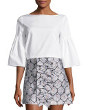 Bell-Sleeve Poplin Tunic, White