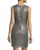 Simona Embellished Sheath Dress, Silver