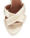 Nora Crisscross Chunky-Heel Sandal, Champagne Gold