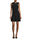 Sleeveless Lace-Yoke Dress, Black
