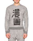Kanji-Character Long-Sleeve Sweatshirt, Gray