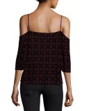 Isabeli Velvet Cold-Shoulder Top, Berry