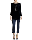 Amara Bracelet-Sleeve Velvet Tunic, Galaxy Blue