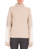 Turtleneck Sweater W/Contrast Patches, Cream