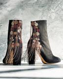 Bead-Fringe Suede Ankle Boot, Black/Mix
