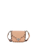 Leather Rockstud Crossbody Bag, Beige