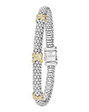 Silver Caviar Diamond X Bracelet with 18k Gold, 6mm