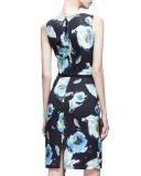 Sleeveless Floral-Print Day Dress, Black/Multi