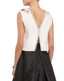 Jewel-Neck Embellished Shell, Silk White