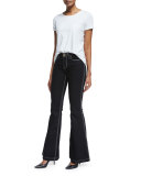 Topstitched Flare-Leg Jeans, Black