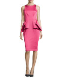Adonia Sleeveless Satin Peplum Dress 