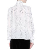 Cosmic-Print Tie-Neck Blouse, Chalk/Black