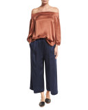Satin Cropped Wide-Leg Pants