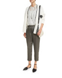 Striped Ruched-Waist Short-Sleeve Blouse, Multi