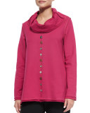 Cowl-Neck Coconut Button Pullover 