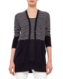 Half-Striped Knit Cardigan, Navy/Cream