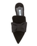 Suede Bow Mule Flat, Black (Nero)