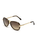Leather-Wrapped Aviator Sunglasses, Brown