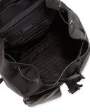 Leather Backpack with Nylon Trim, Black