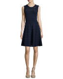 Sleeveless Pointelle Knit Dress, Navy