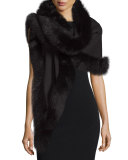 Cashmere Fox-Trim Shawl, Black