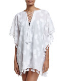 Embroidered Lace-Up Caftan Coverup