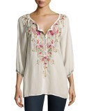 Moon 3/4-Sleeve Embroidered Blouse