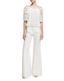 Donna Linen Flare Pants, White