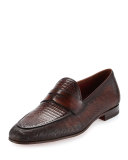 Lizard Leather Penny Loafer, Brown