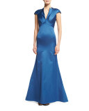 Cap-Sleeve Mermaid Gown, Sapphire