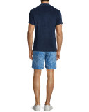 Bulldog Geometric-Print Swim Trunks, Blue Pattern