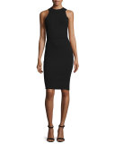 Sleeveless Halter-Neck Structured Sheath Dress, Black