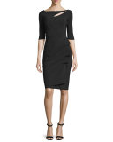 Joandra Half-Sleeve Yoke-Cutout Ruched Dress, Nero 