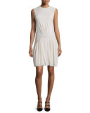 Sleeveless Stitched-Waist Dress, Cream