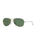 Cockpit Monochromatic Aviator Sunglasses, Green/Gold