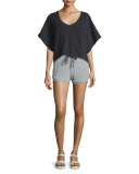 Kristy Drawstring-Waist Shorts, Heather Gray