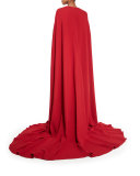 Cutout Silk Crepe Gown w/Cape, Red