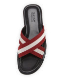 Bonks Men's Trainspotting-Stripe Fabric Slide Sandal, Red/White/Black