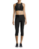 Stunner Lace-Trim Capri Leggings, Black