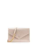 Monogram Shimmery Suede Envelope Chain Wallet, Gold