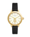 Collins Black Leather Two-Hand Watch