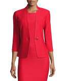 Lattice Pique Knit 3/4-Sleeve Jacket, Hibiscus