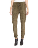 Paneled Suede Cargo Pants, Military