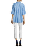 Penelope Grid-Print Blouse, Sail/Multi