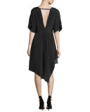 Geena Asymmetric V-Neck Dress, Black