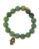 10mm Jade Beaded Bracelet with 14k Gold Diamond Hamsa Charm