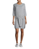 3/4-Sleeve Sweatshirt Dress, Gray