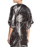 High-Low Printed Kimono Top, Black Reflection