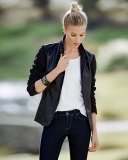 Scrunch-Sleeve Leather & Suede Blazer 